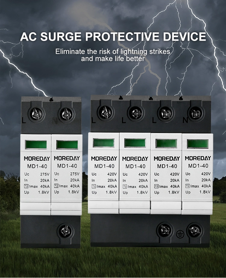 AC SPD Surge Protection Protector Protective Device with 275V 385V 12.5ka 20ka 25ka 30ka 40ka 50ka 60ka 80ka 100ka 2p 4p Price